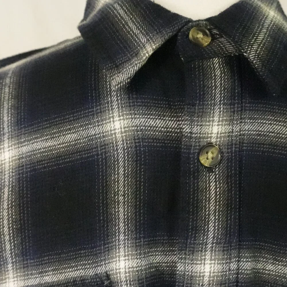 NWT Lucky Brand 100% Cotton Mens Small Plaid Long Sleeve Button Down Blue Black